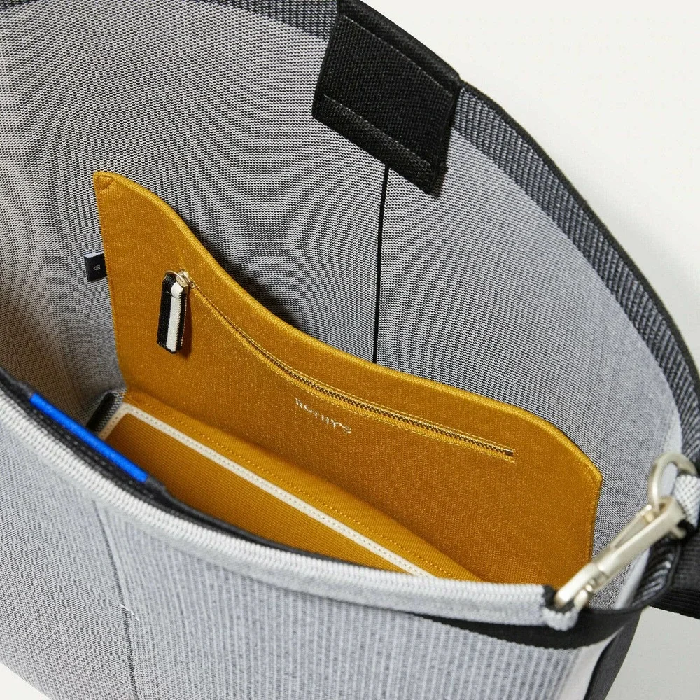 Rothy's Gray and Black Crossbody Tote with White Stripe